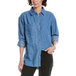 7 For All Mankind Womens Easy Linen-Blend Shirt, Blue